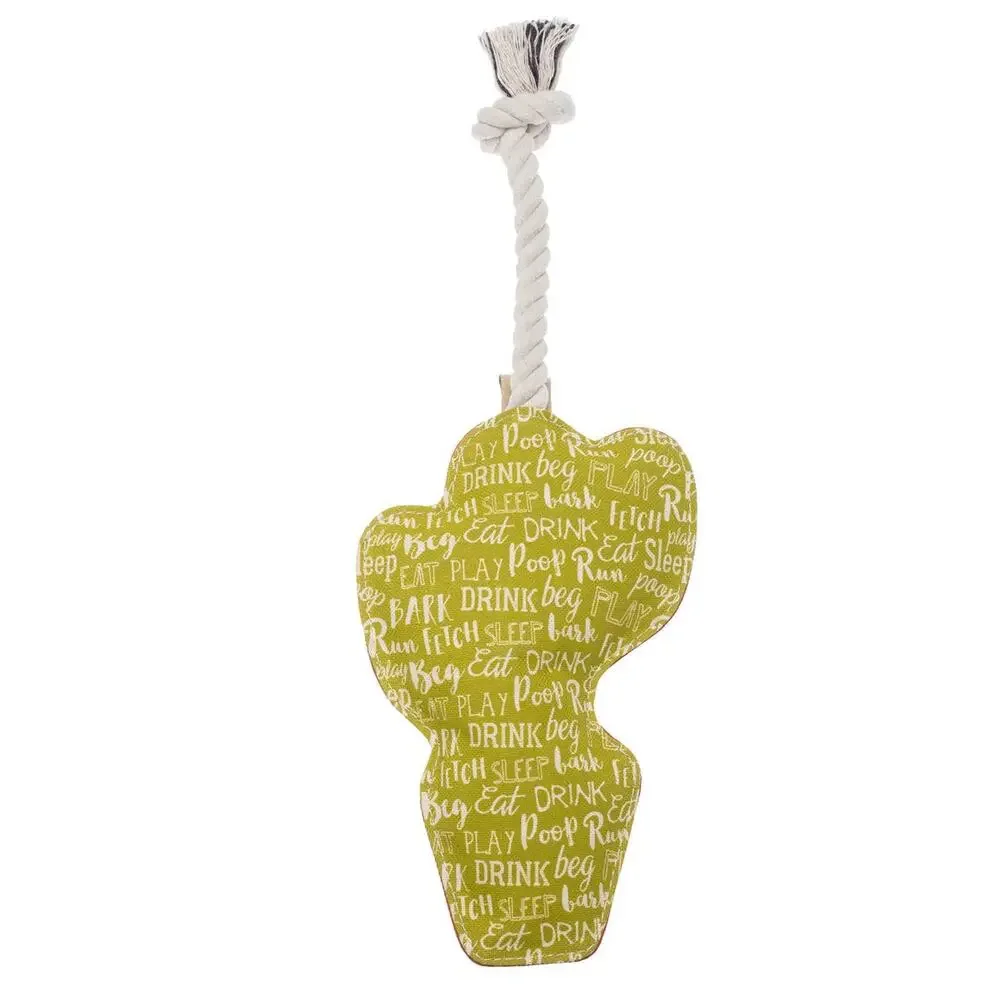 NEW BARK BOX Olive Green Orange Cactus Squeak Rope Tug Dog Pet Puppy Toy